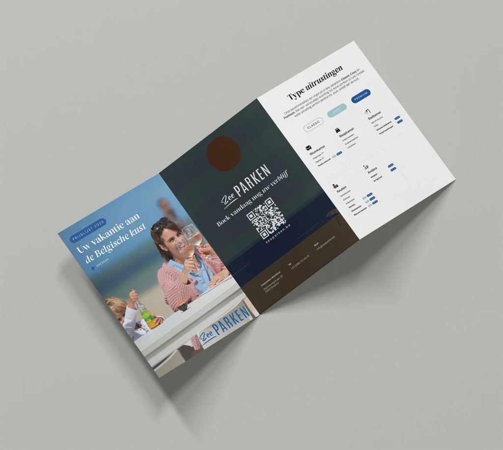 A4 tri-fold brochure mockup met zachte schaduw